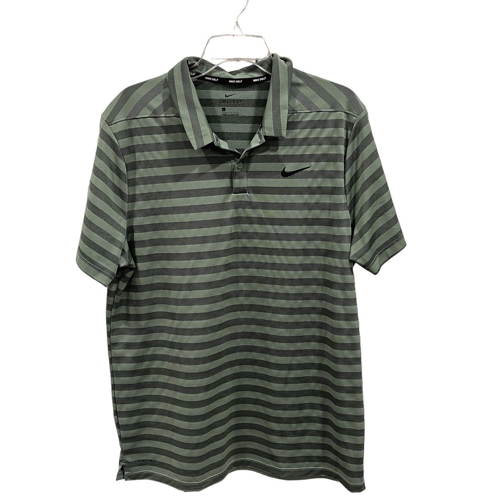 Nike‎ dri-fit golf men's polo green striped short sleeve shirt large AK53